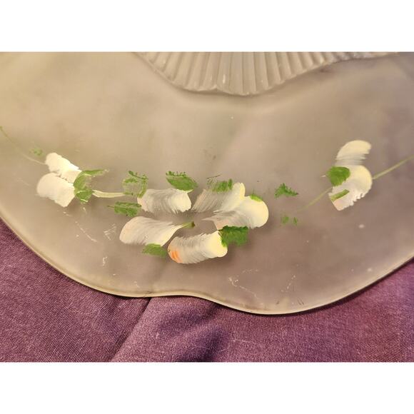 VTG Lancaster Frosted Depression Glass Shallow 3-Footed Dish Hand Painted Flower - Picture 5 of 11